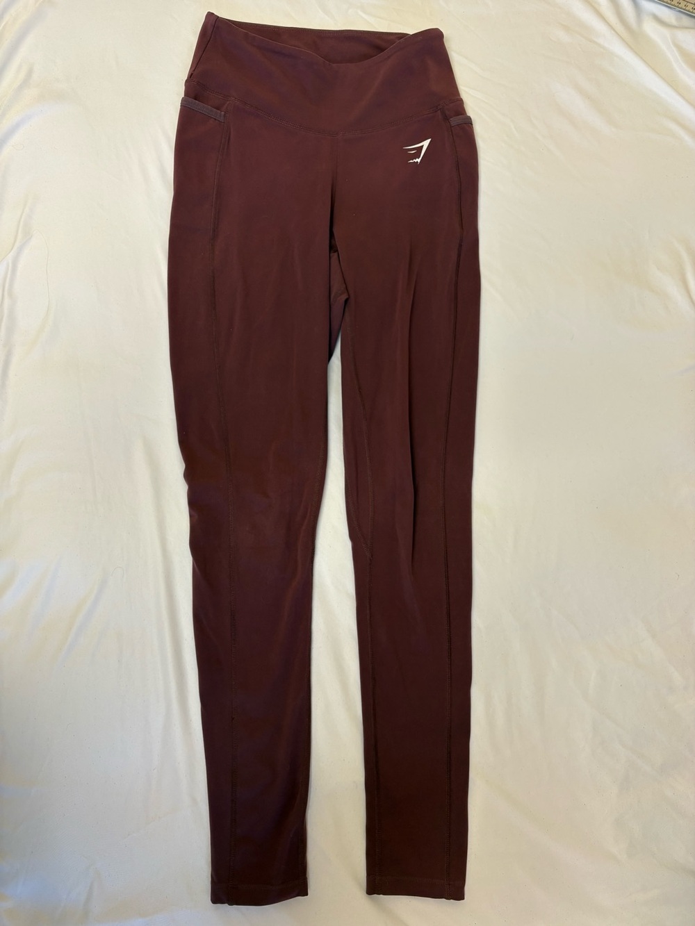 Gym Shark High Waisted Pocket Leggings Plum Burgundy Workout Gym Size Small